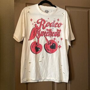 COUNTRY DEEP Rodeo Sweetheart Cherry 🍒 Distressed/Vintage Style T-Shirt NWT
